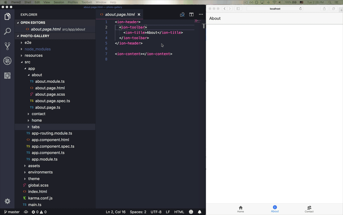 Live Reload Feature in Ionic App Animated GIF showing the live reload feature in an Ionic app, with changes in code immediately updating the app in a web browser.